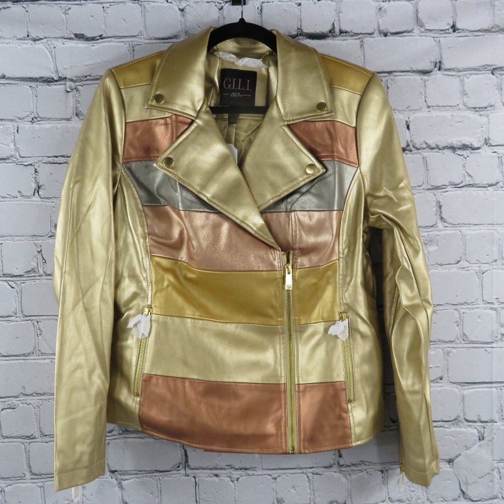 Women's Novelty Faux Leather Striped Jacket - Picture 3 of 4